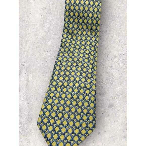 HERMÈS 59 EA Silk Tie FRANCE XL Yellow Blue Geometric W:3.7" EUC - Picture 6 of 6
